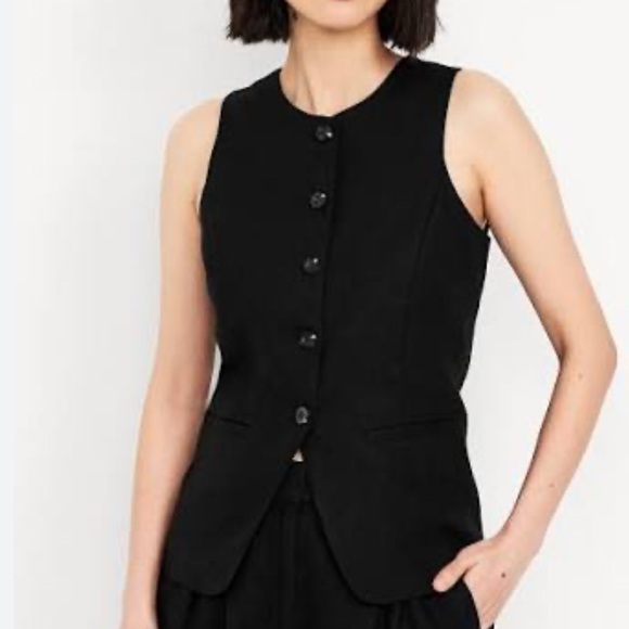 New Old Navy Black Linen Vest - Picture 1 of 3